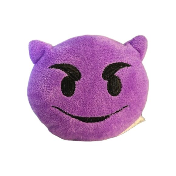 Children's Purple Emoji Mini Throw Pillow 3.5 " × 3.5" Plush Smiley Looks Face - Picture 1 of 5